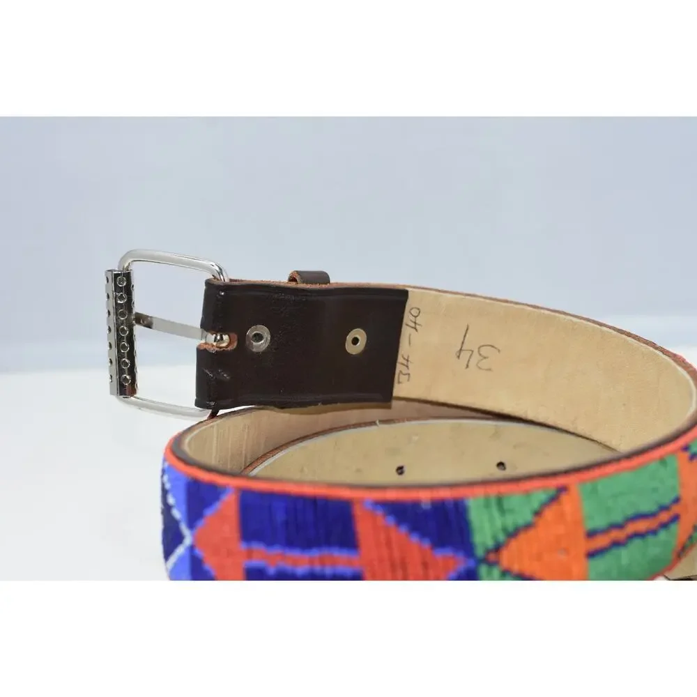 UNISEX BoHo Hand Beaded Maasai Leather Belt with Silver Tone Buckle 34-40